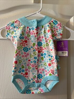 Carter's White Floral Print Bodysuit with Aqua Trim